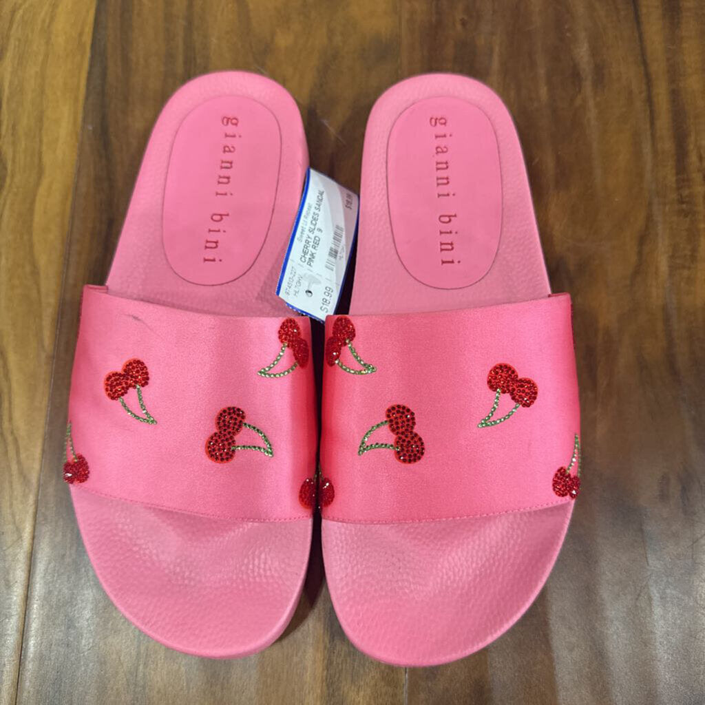 GIANNI BINI,CHERRY SLIDES SANDAL ,PINK RED ,9