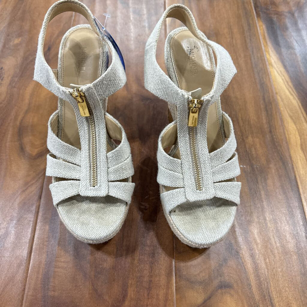 MICHEAL KORS,*WOVEN WEDGE SANDALS,TAN,9
