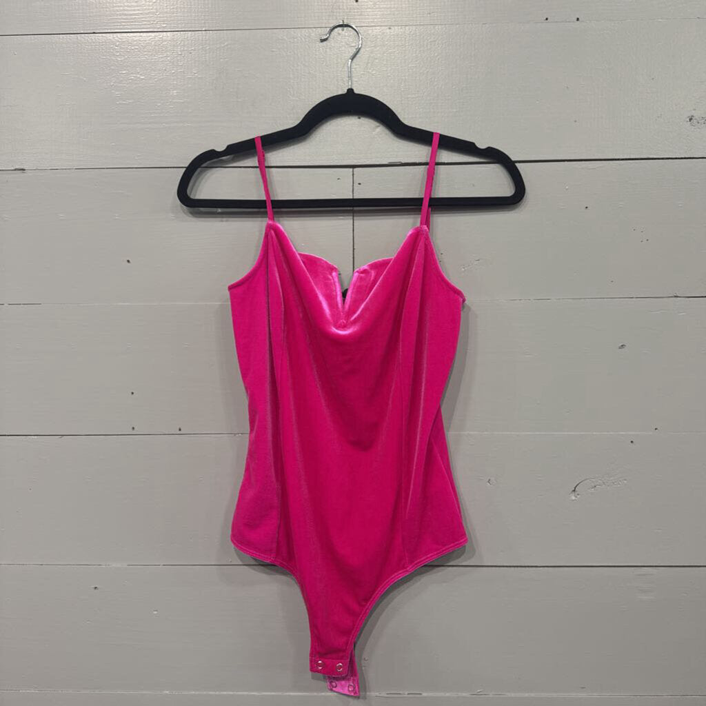 *VELVET BODYSUIT V NECK,PINK ,S