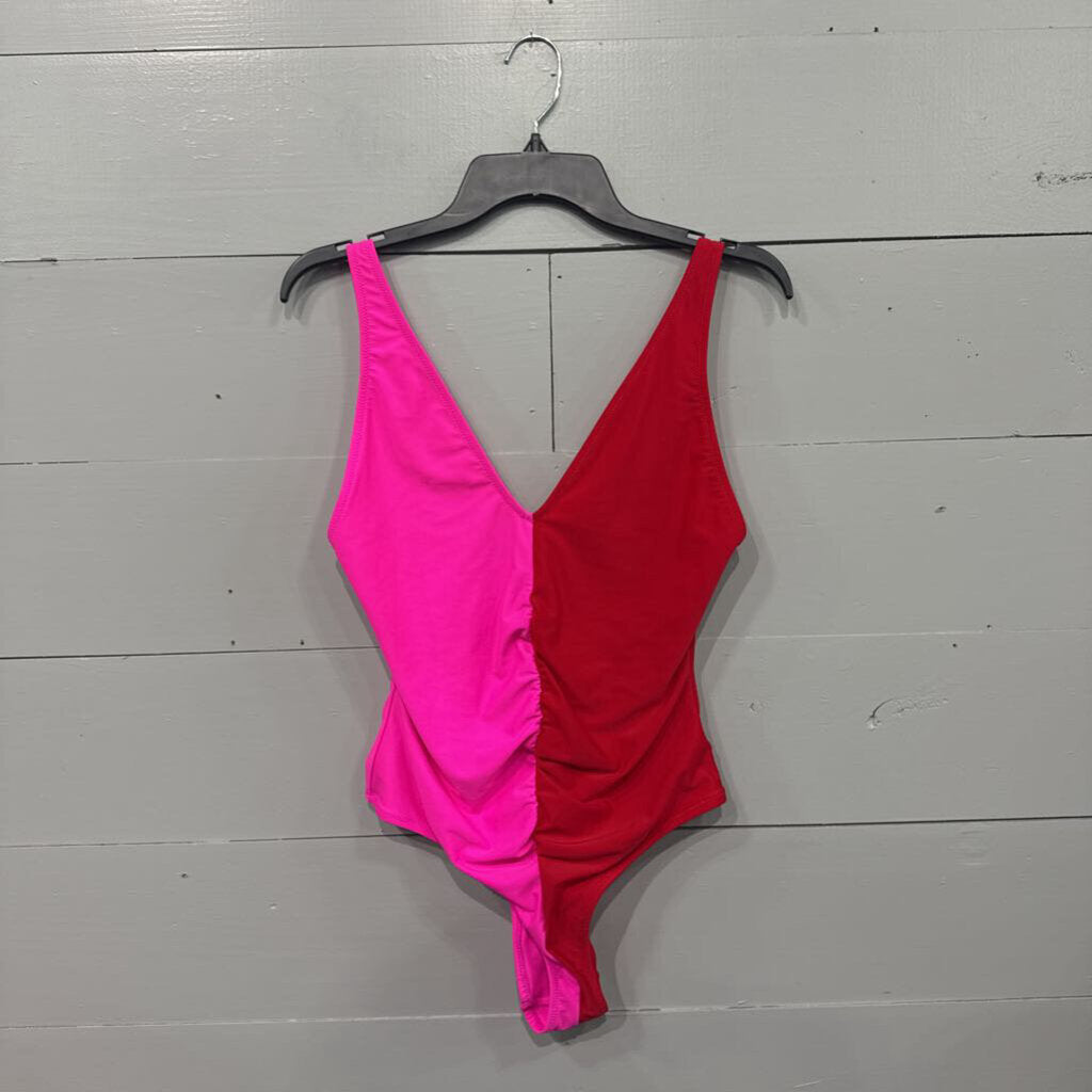 BUDDY LOVE,*COLOR BLOCK ONE PIECE SWIMSUIT,PINK & RED,M