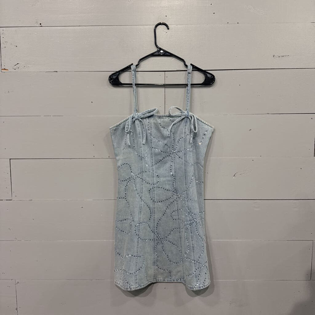 *DENIM BLING DRESS,BLUE ,S