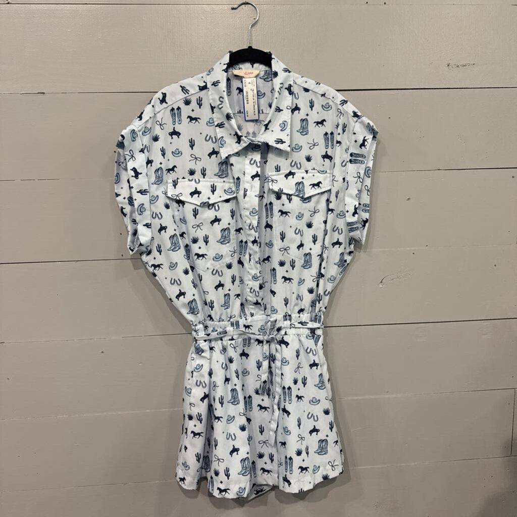 PEACH LOVE,*BUTTON UP TIE DRESS,BLUE ,M