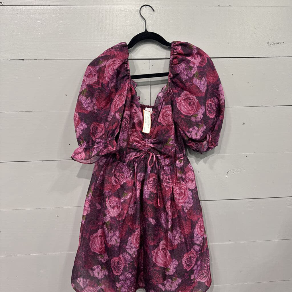BUDDY LOVE,*FLORAL PUFF SLEEVE DRESS,PURPLE ,M