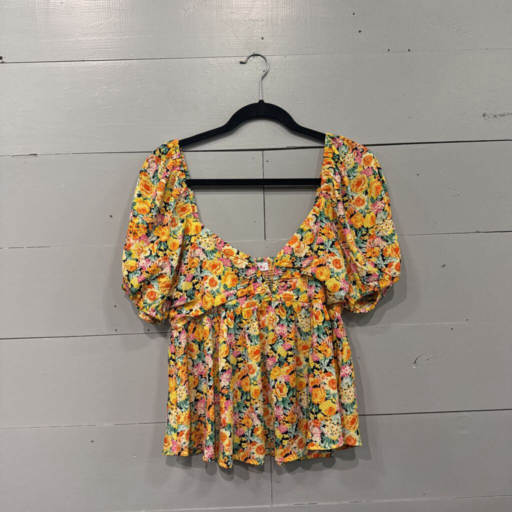 BUDDY LOVE,*FLORAL V NECK TOP,YELLOW,M