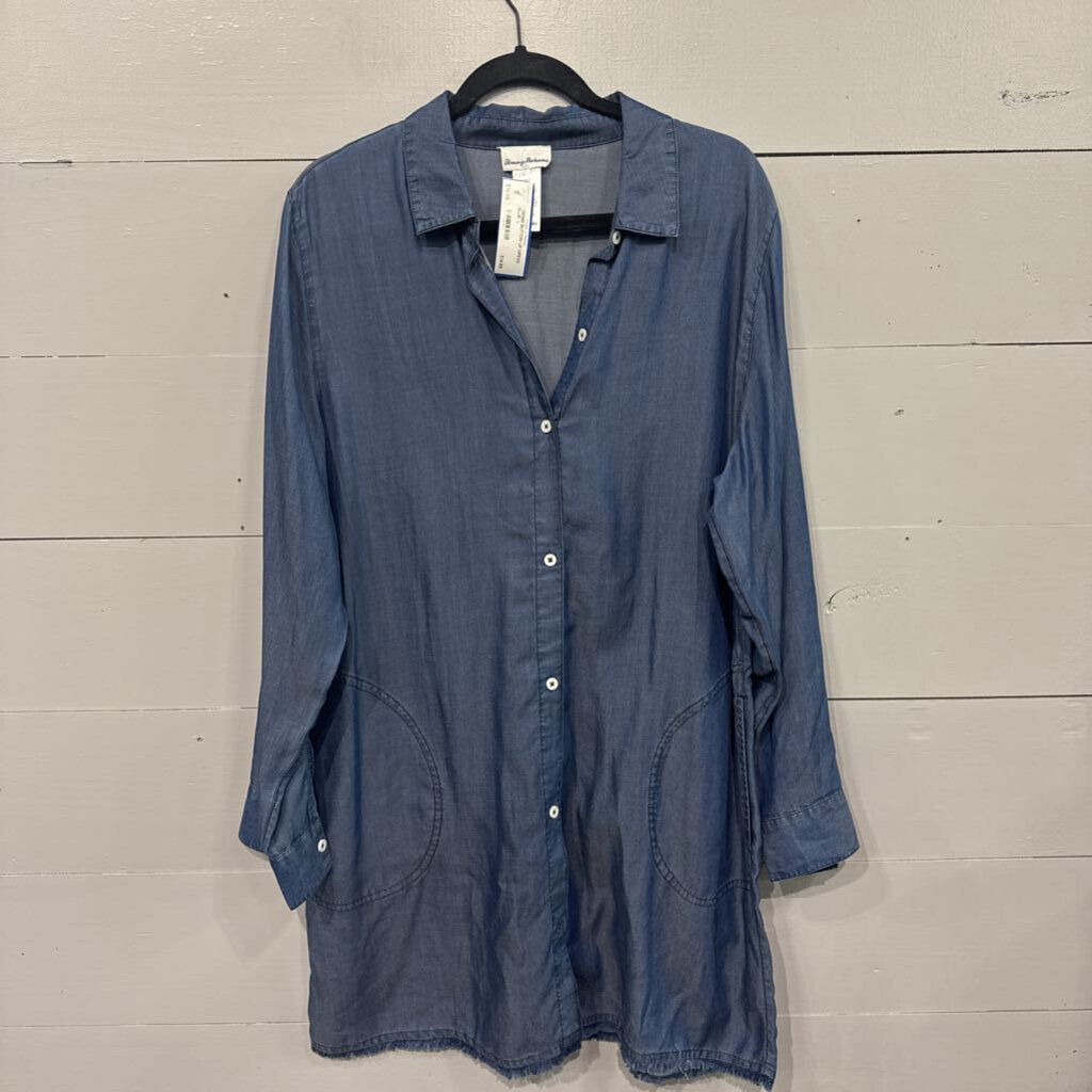 *DENIM BUTTON UP DRESS,BLUE ,L