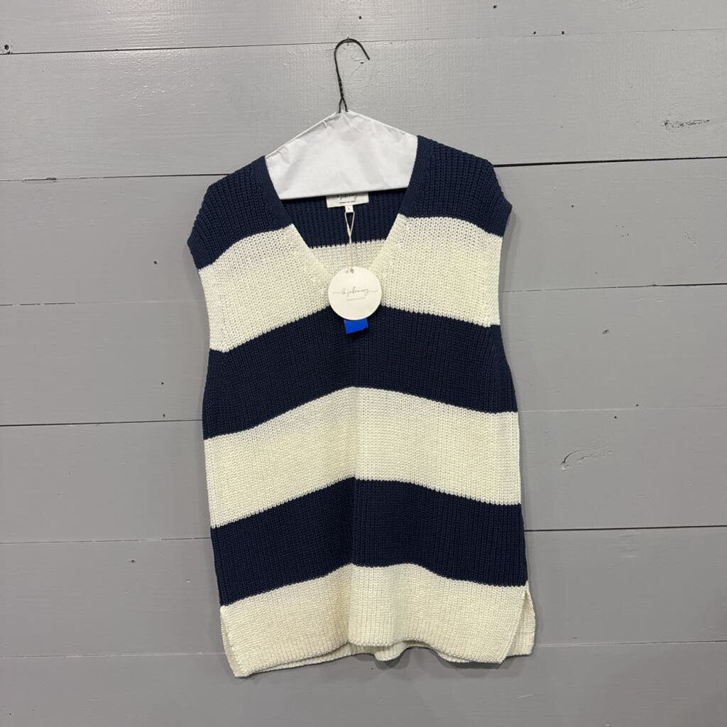 IN FEBRUARY,*NWT STRIPED SWEATER VEST,BLUE ,L