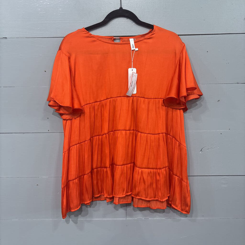 GLAM,NWT RUFFLE TOP,ORG,L
