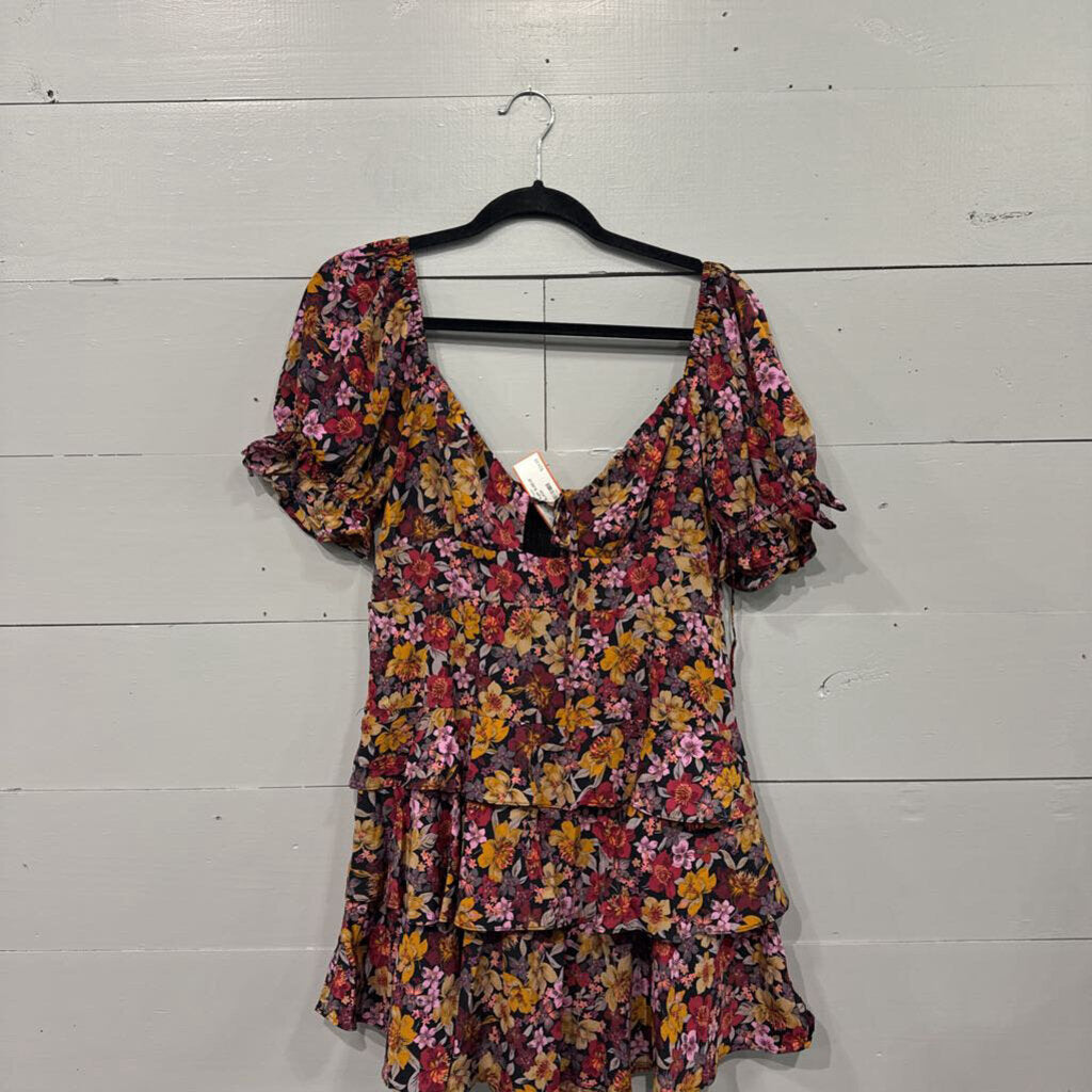 BUDDY LOVE,*FLORAL PUFF SLEEVE DRESS,BLACK