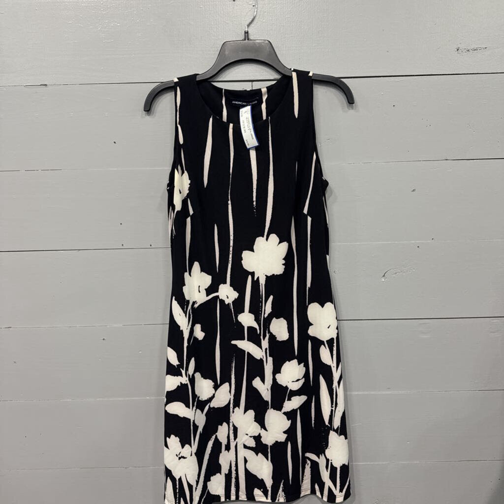 AMERICAN LIVING,*STRIPED FLORAL DRESS,BLACK WHT,8