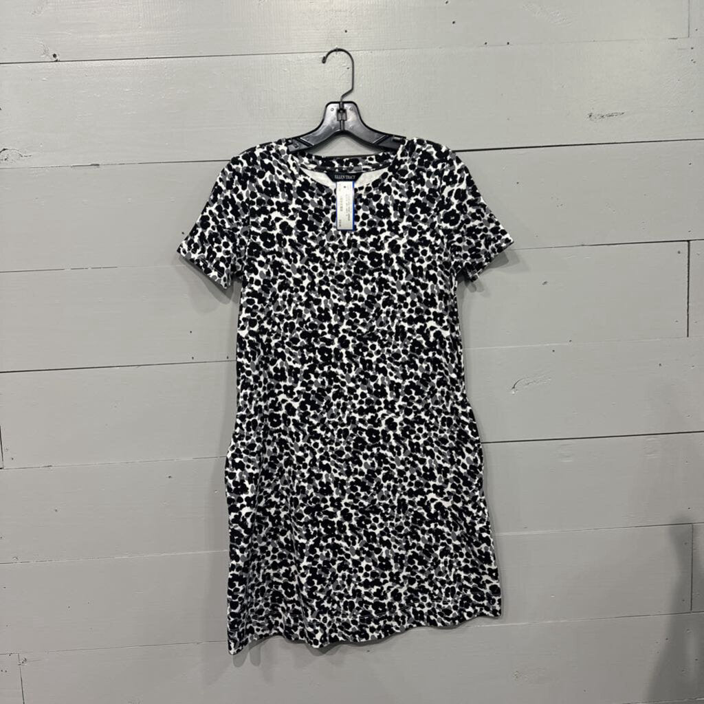 ELLEN TRACY,*LEOPARD PRINT DRESS,BLACK GRY WHT ,S