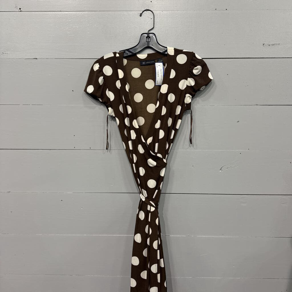 INC,POKA DOT DRESS,BRN IVORY ,S