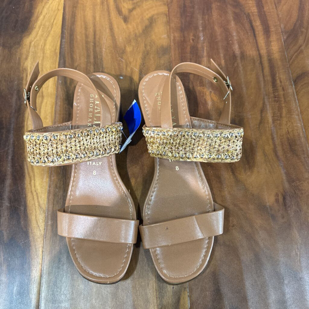 ITALIAN SHOEMAKER,SE WICKER WEDGE SANDAL ,CAMEL ,8