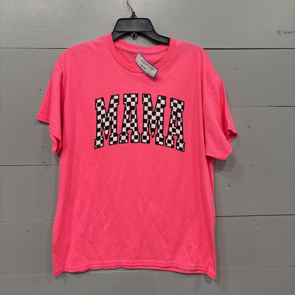 MAMA GRAPHIC TOP ,PINK BLK WHT ,XL