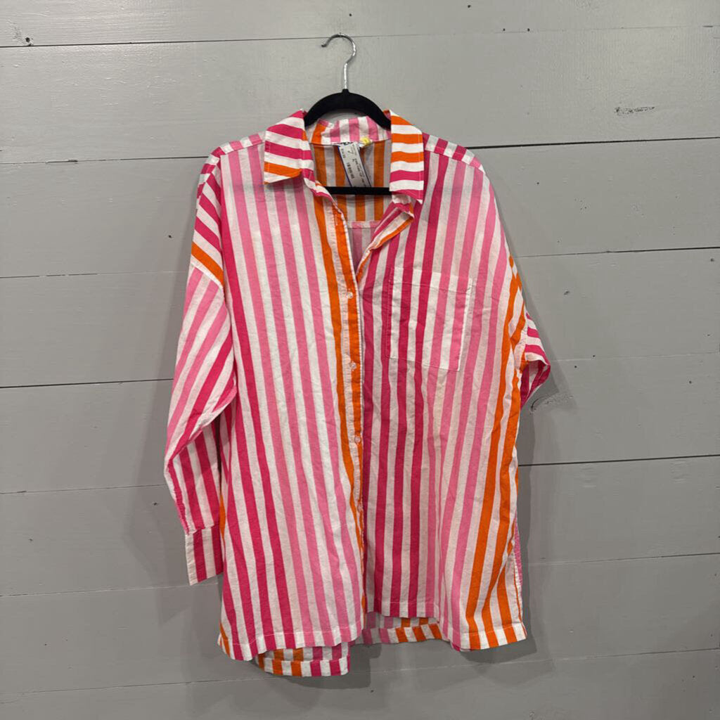 BEACH RIOT,STIPE TUNIC TOP ,PINK ORG,PL