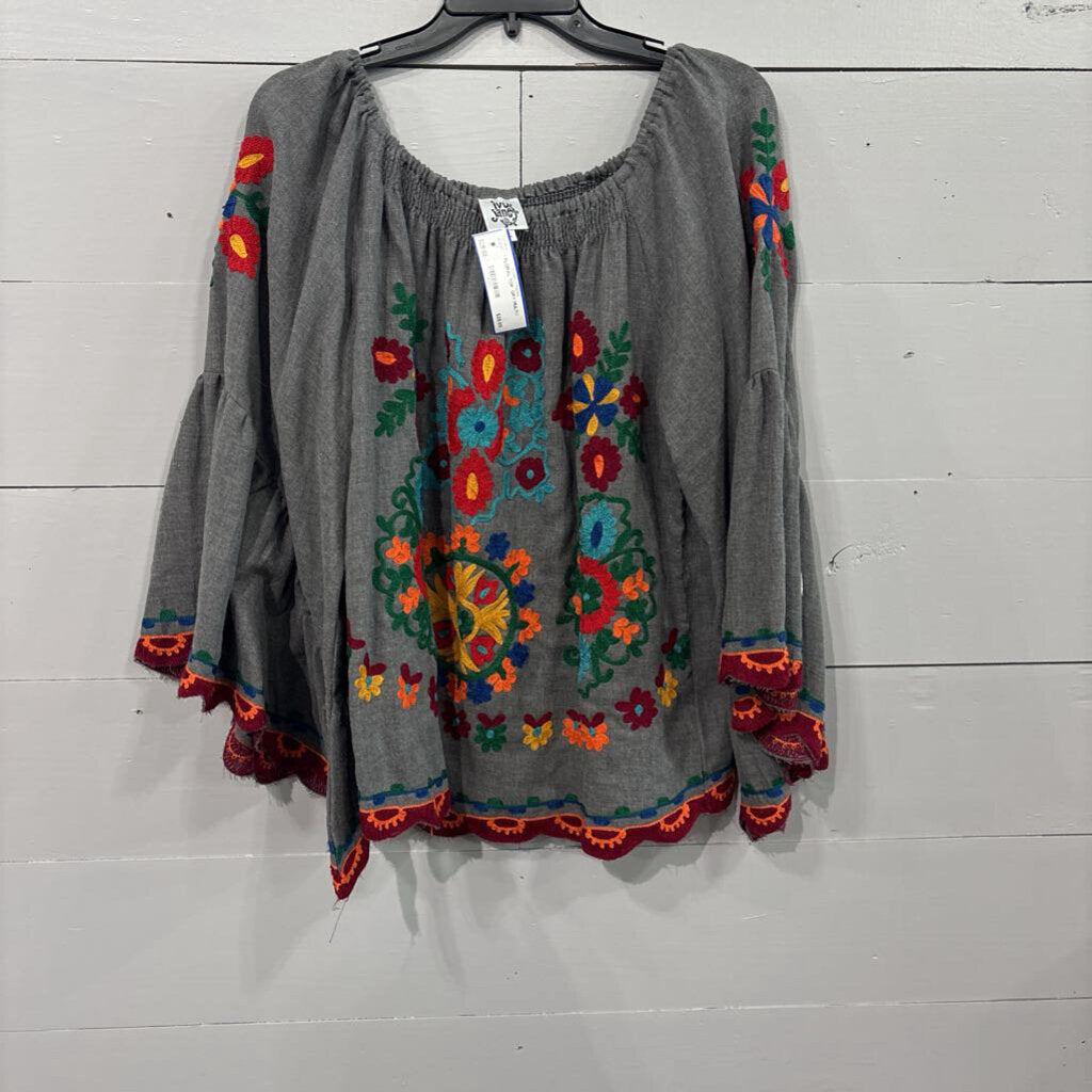IVU JANE,FLORAL TOP ,GRY MULTI,l