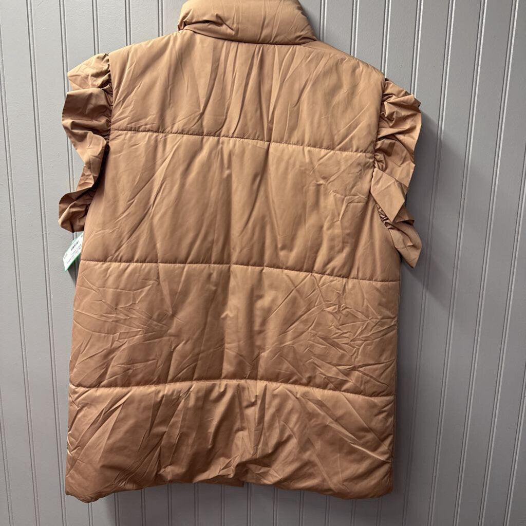 ENTRO,LONG PUFFY VEST RUFFLE SLEEVE,KHAKI,L