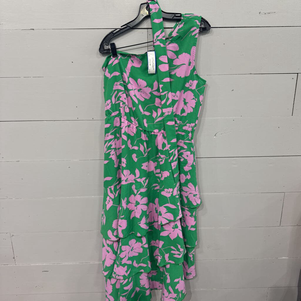 PRETTY GARDEN,*FLORAL ONE SHOULDER MAXI DRESS,GREEN,L