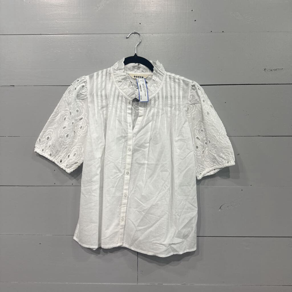 BODEN,EYELET SLVE BUTTONUP TOP ,WHT ,10