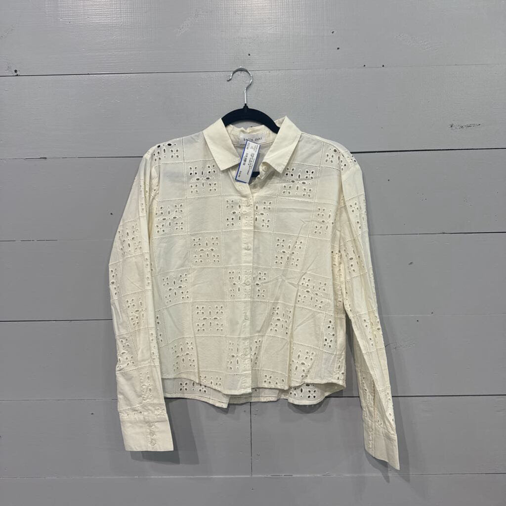 BELLA DAHL,EYELET SLVE BUTTONUP TOP ,IVORY,M