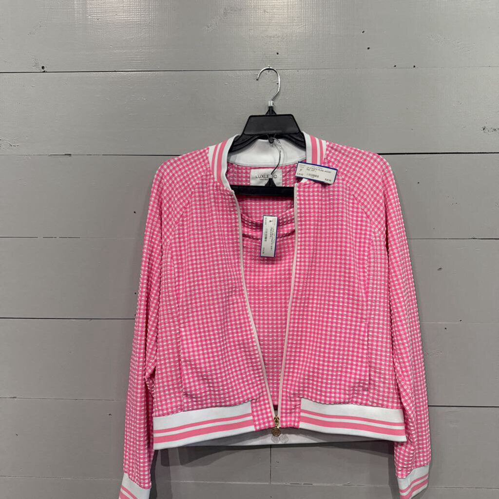 LILLY PULITZER,LP ATHLETIC PLAID JACKET ,PINK WHT,L