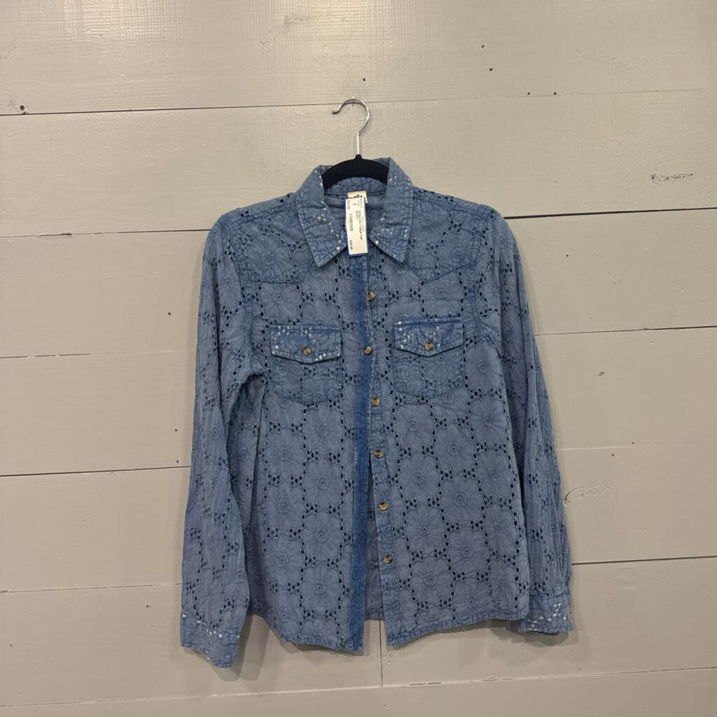 IVU JANE,EYELET BUTTONUP TOP, BLUE,S