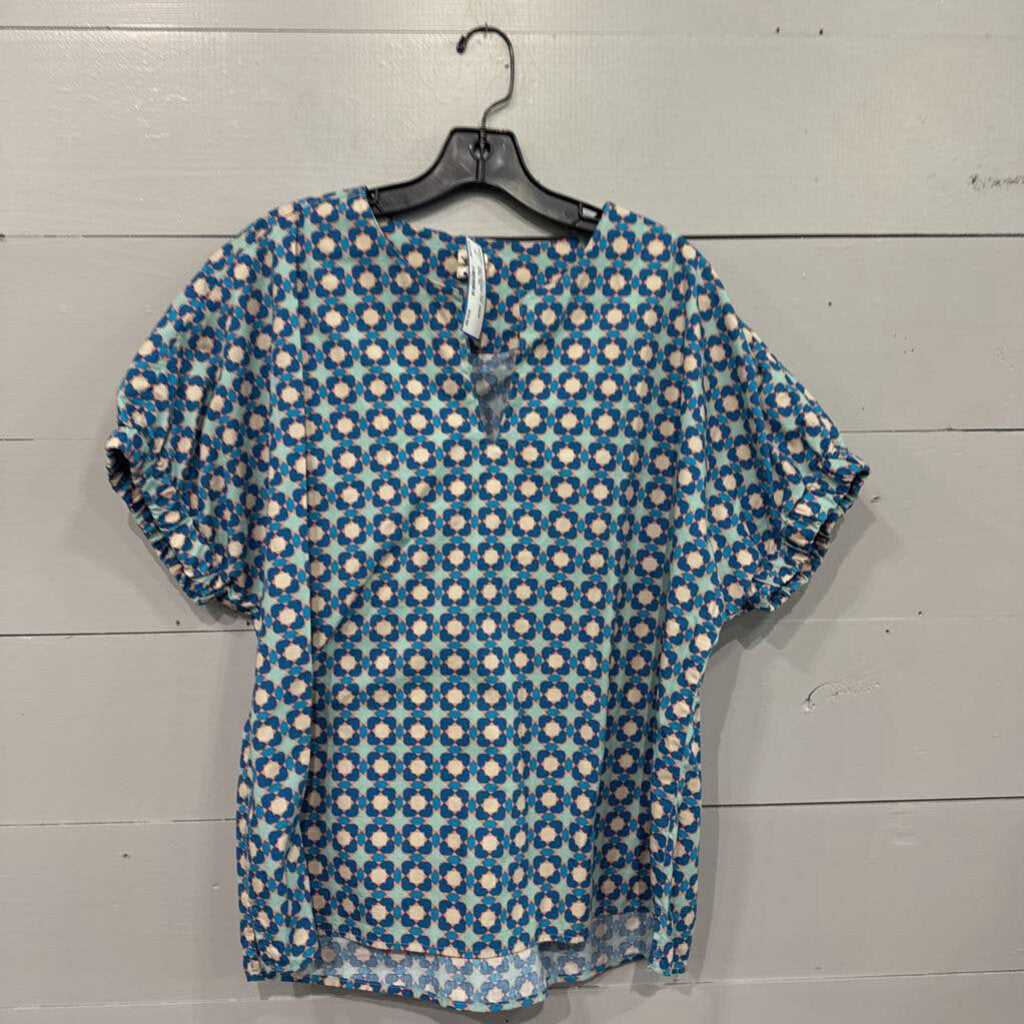 IVU JANE,PATTERNED TOP ,AQUA ORG ,M/L