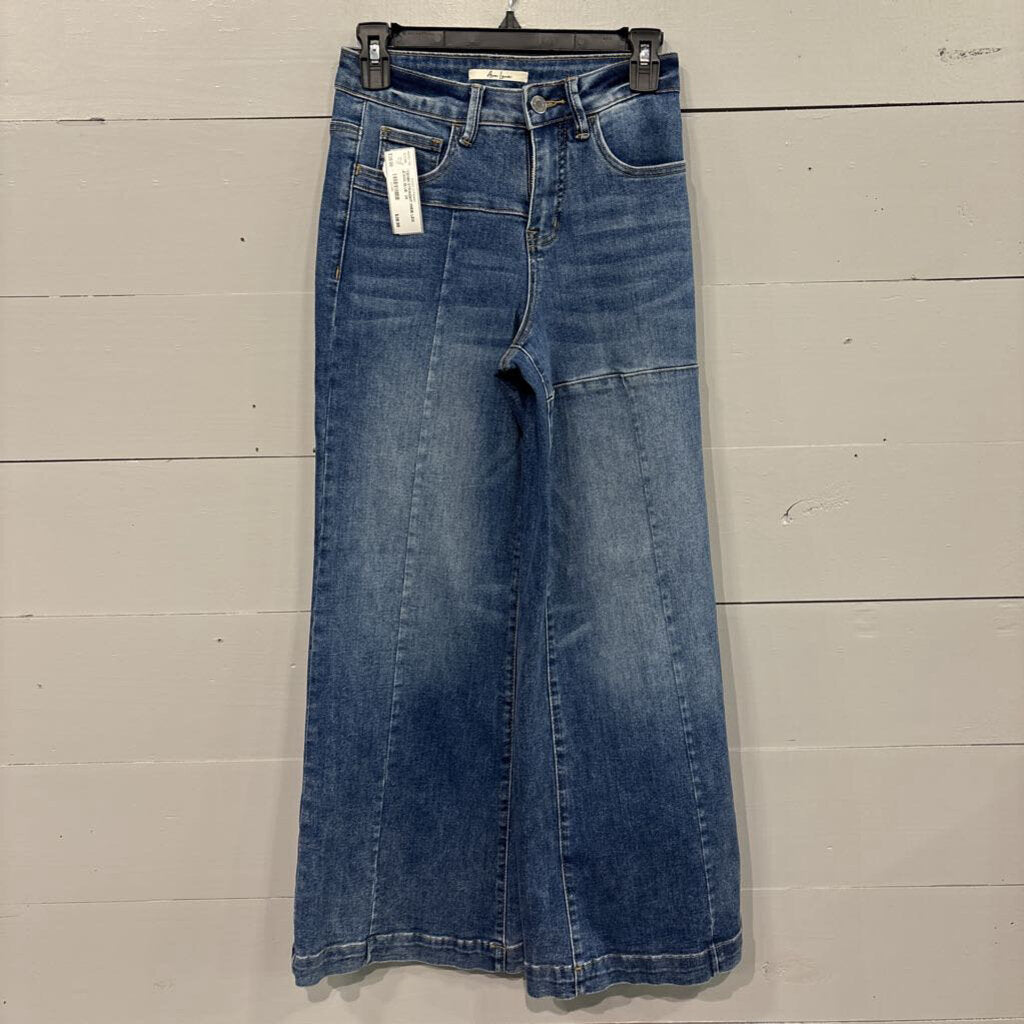 AVA LANE,*DENIM STRAIGHT WIDE LEG JEANS,BLUE ,24
