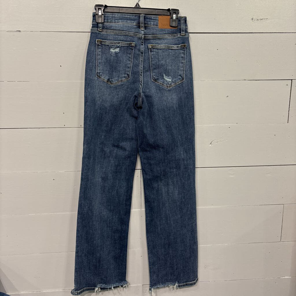JUDY BLUE,*DENIM RIPPED STRAIGHT JEANS,BLUE ,25