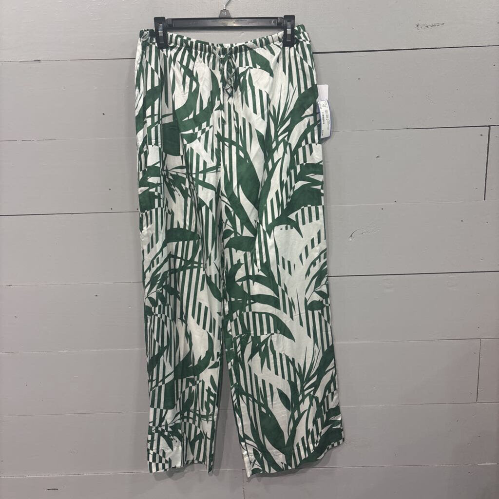 BELLA DAHL,NWT LEAF FLOWY PANT,GRN WHT,M