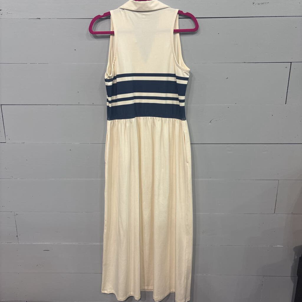 SPARTINA,COLLARED STRIPE DRESS ,BLUE IVORY,L