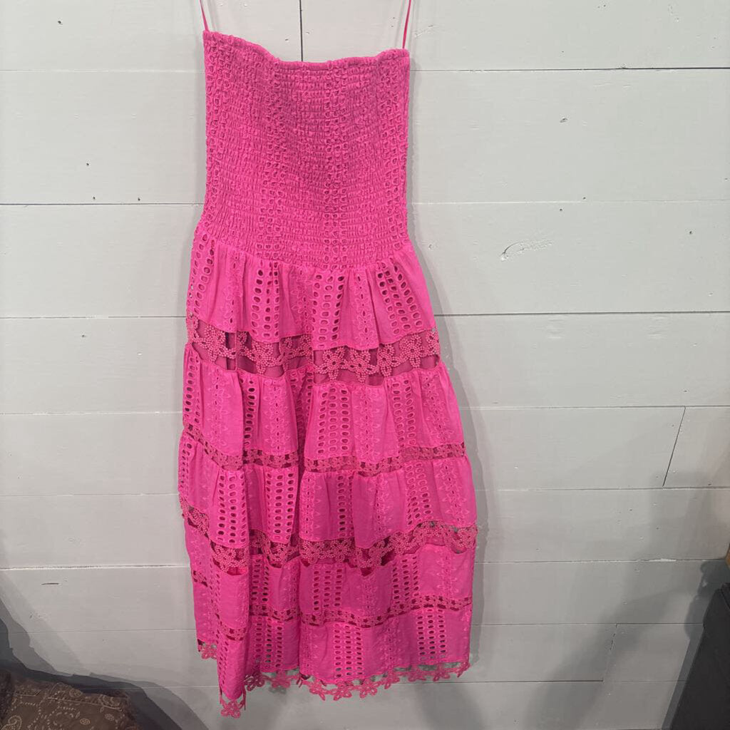 AVARA,STRAPLESS EYELET DRESS ,PINK,S