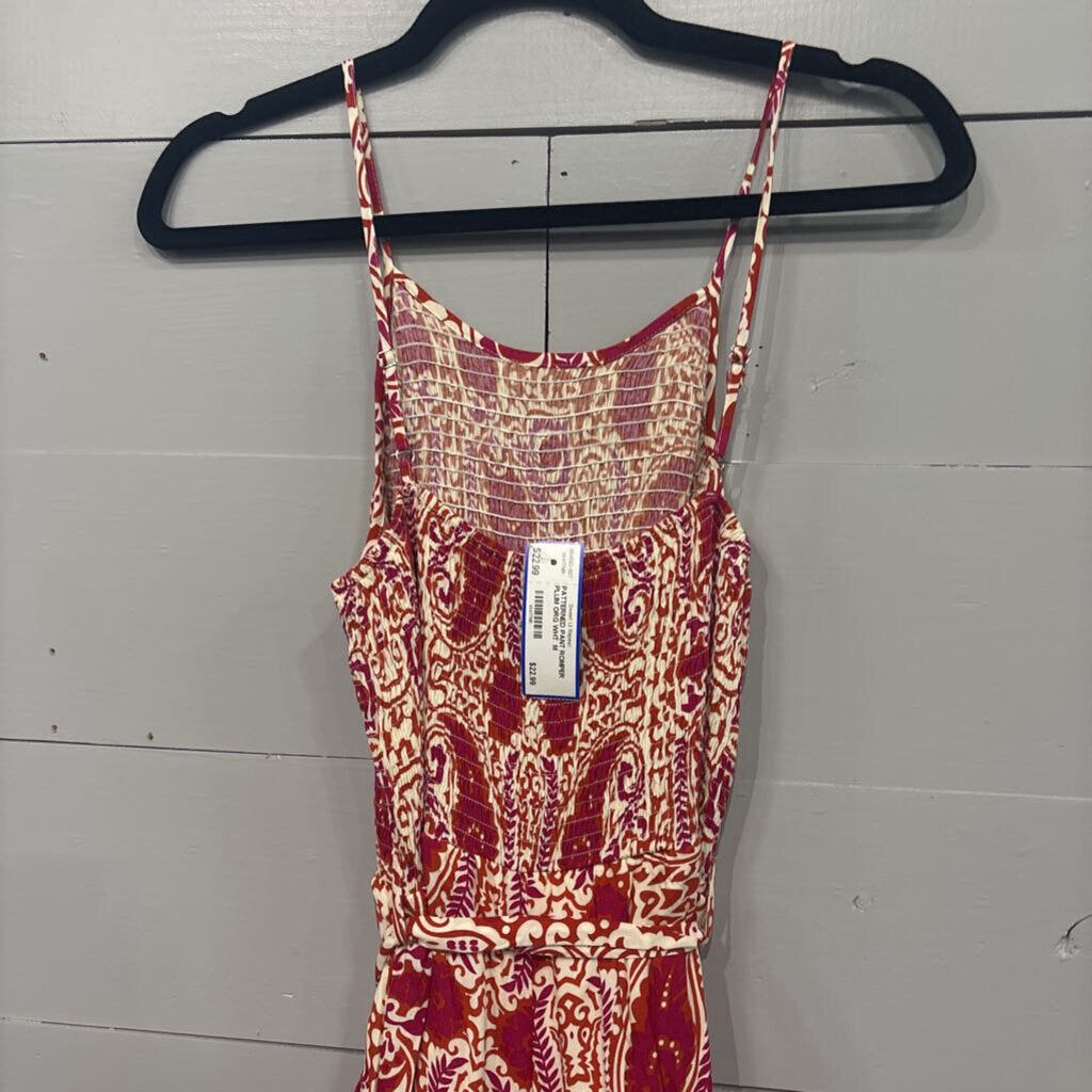 SHE + SKY,PATTERNED PANT ROMPER,PLUM ORG WHT ,M