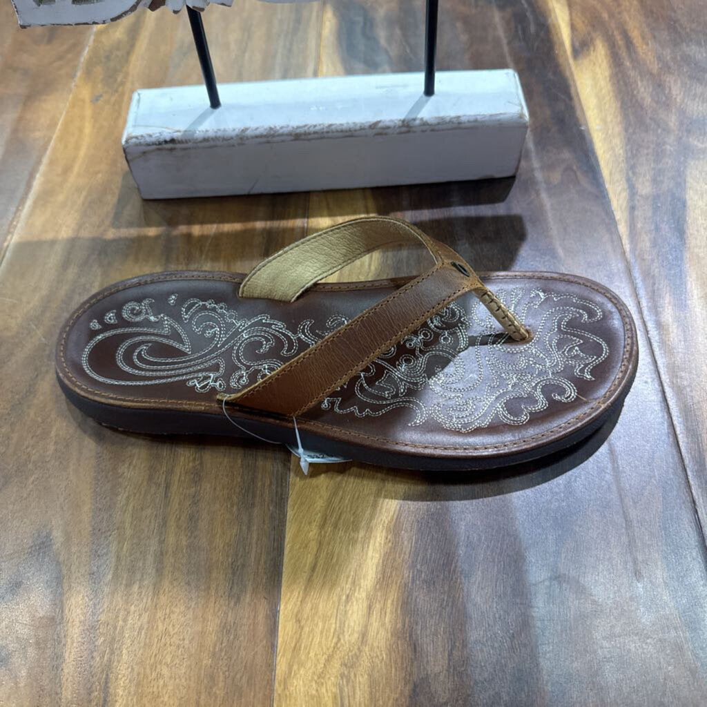 OLUKAI,LEATHER SANDAL,BRN,8