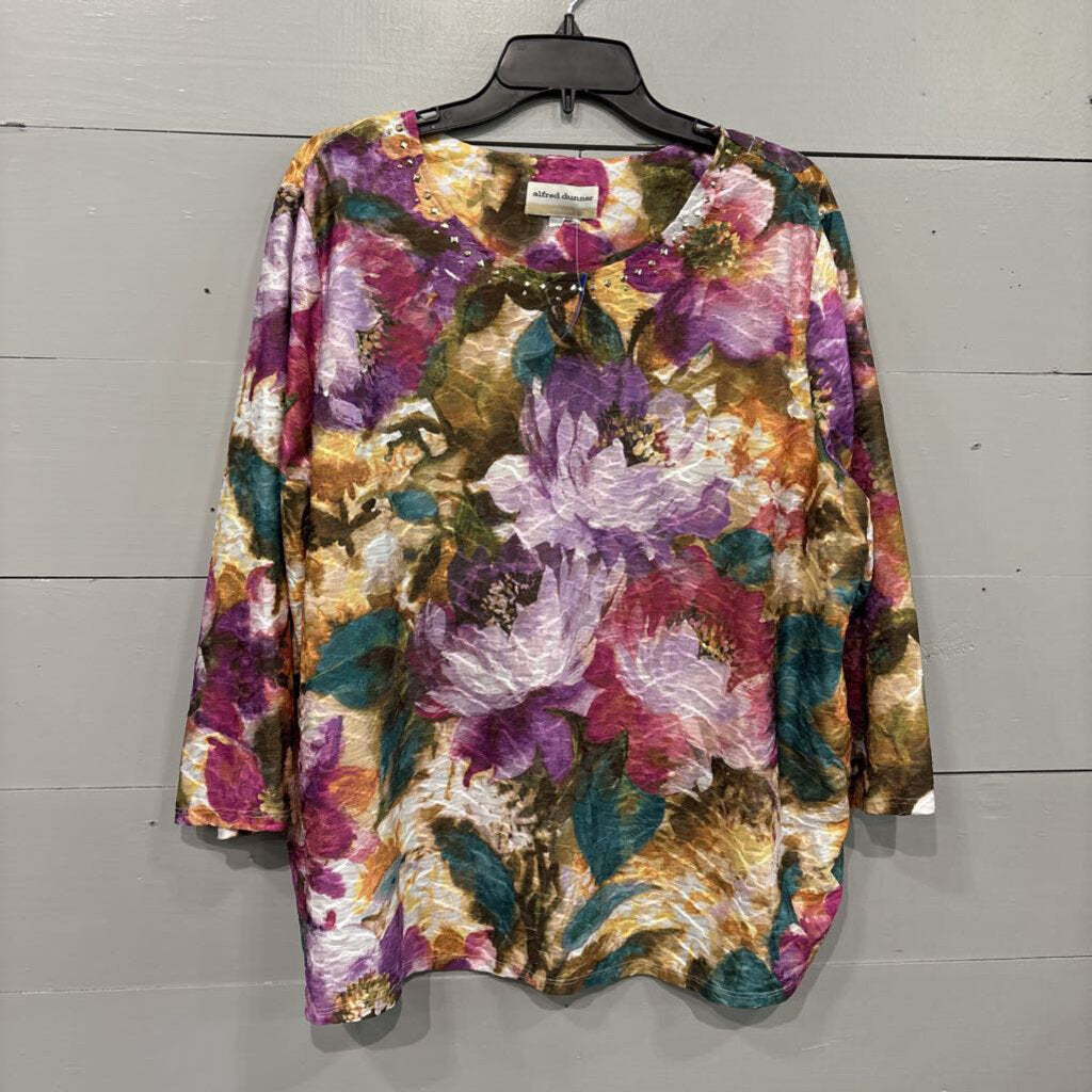 ALFRED DUNNER,FLORAL TOP ,MULTI,2X
