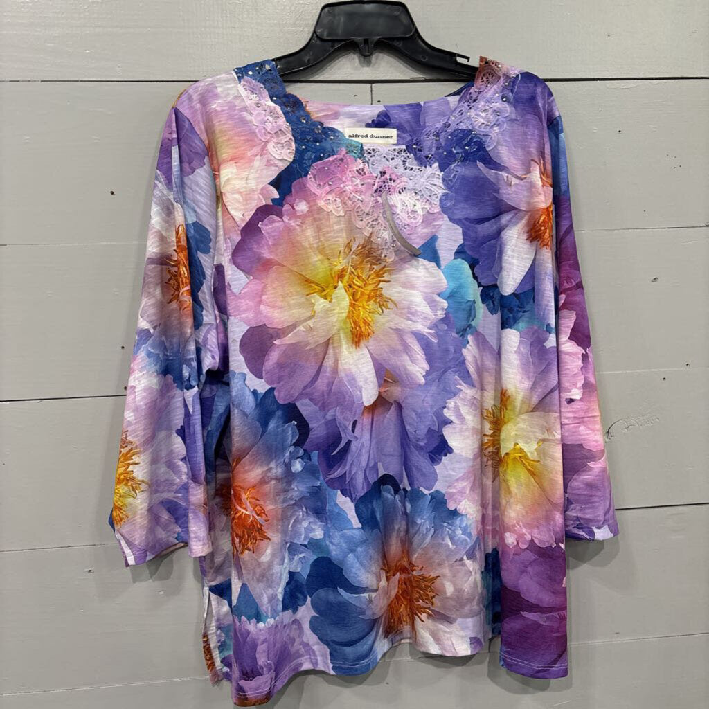 ALFRED DUNNER,FLORAL TOP ,MULTI,2X