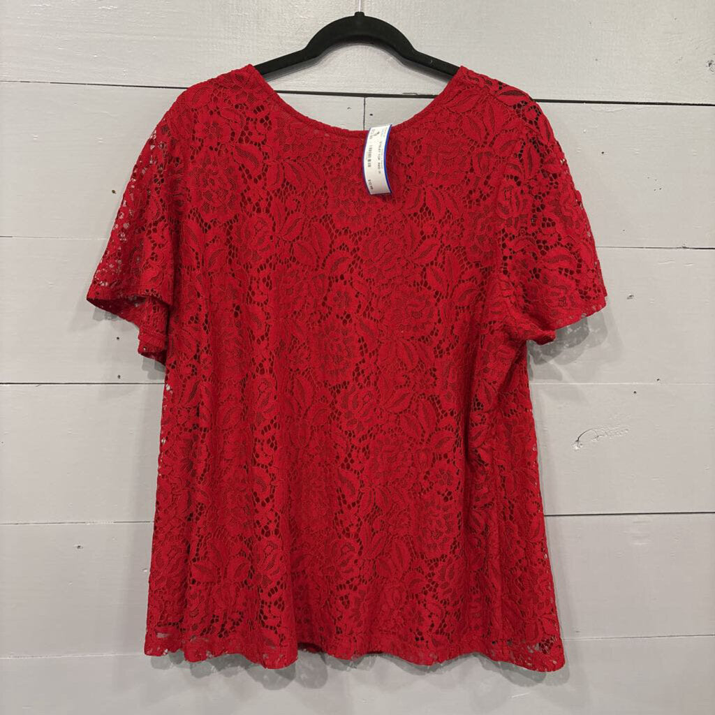 LIZ CLAIBORNE,EYELET TOP ,RED,1X