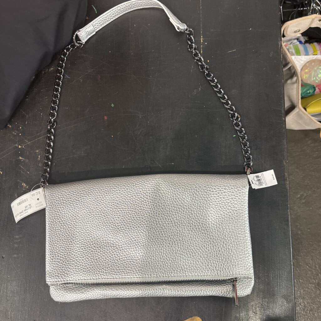 EXPRESS,LEATHER ZIPPER FOLDOVER ,SILVER