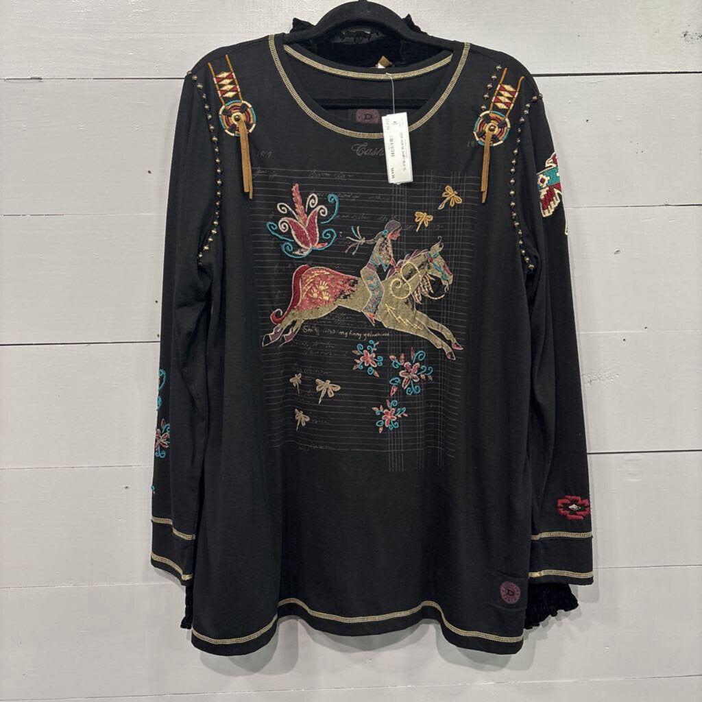 DOUBLE D RANCH,DDR HORSE SHIRT,BLK,XL