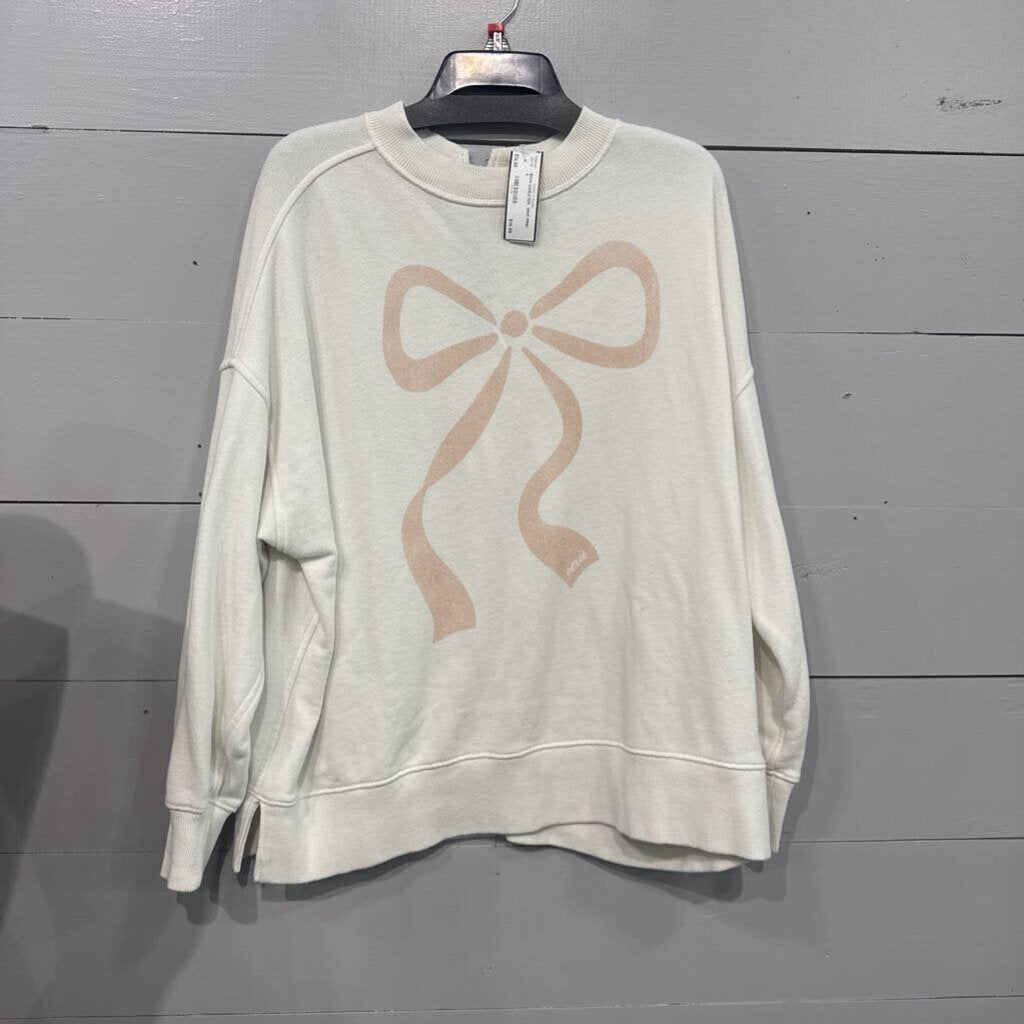 AERIE,BOW SWEATER ,WHT PINK ,S