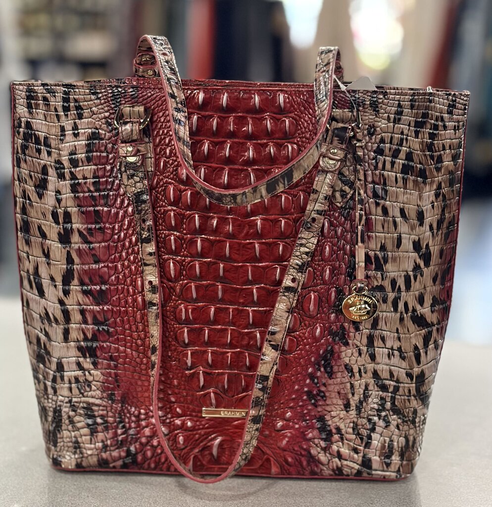 BRAHMIN,*GATOR LARGE TOTE,REDS BLK