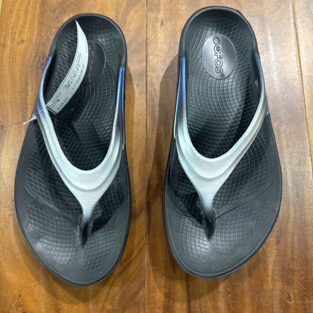 OOFOS,FLIP FLOP SANDAL ,GRAY/BLUE,6