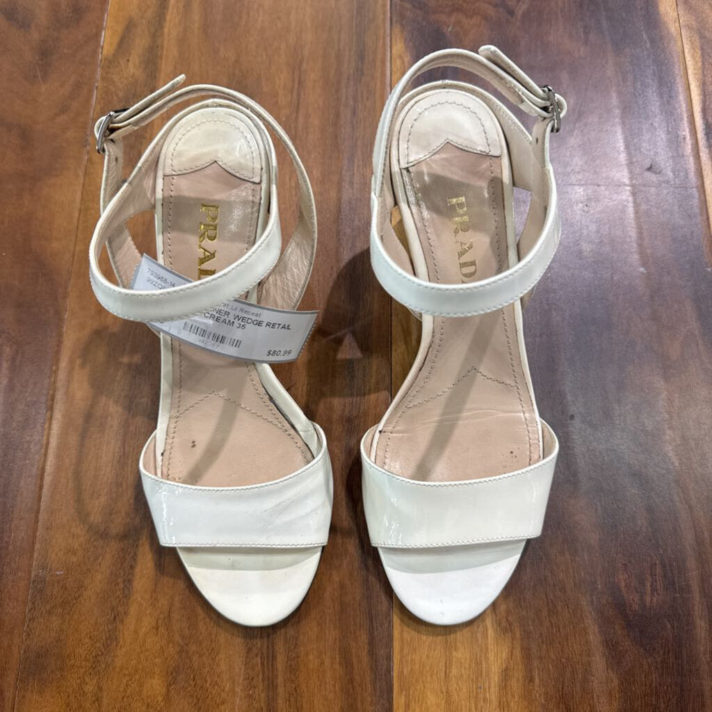 PRADA,*DESIGNER WEDGE RETAIL $725,CREAM,35