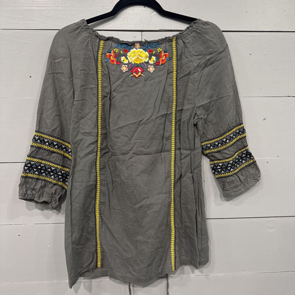JOHNNY WAS,JW EMBROD TOP ,GRY MULTI ,M