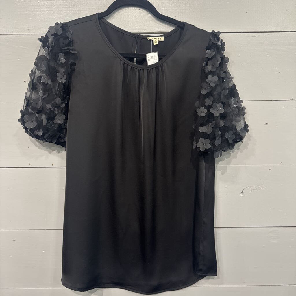JODIFEL,*SHEER SLV FLOWER TOP,BLK,L