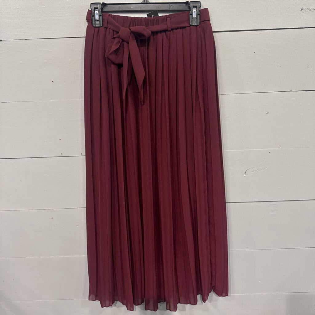 PLEATED SHEER SKIRT,WINE,S