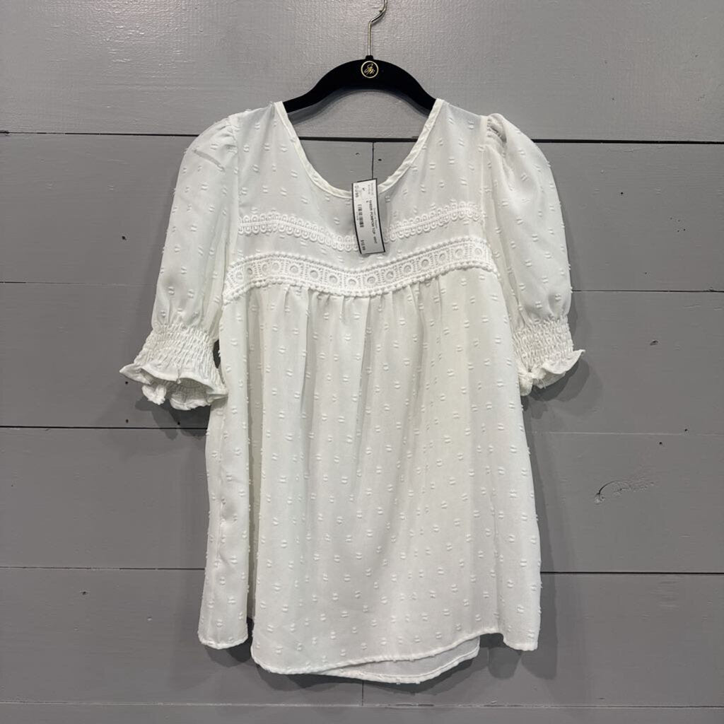 CHIC ME,SHEER POMPOM TOP ,WHT ,S
