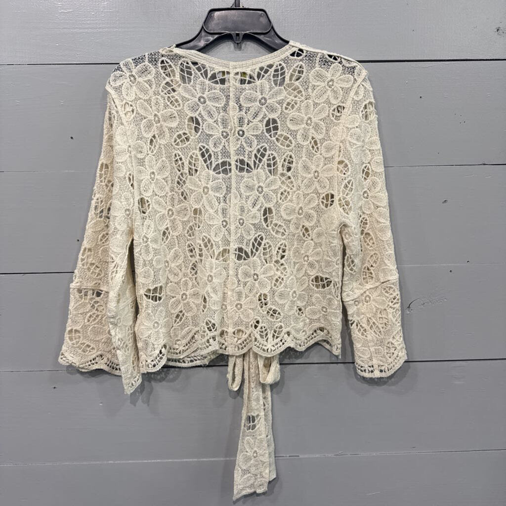 KNIT FLOWER KIMONO,IVORY,OS