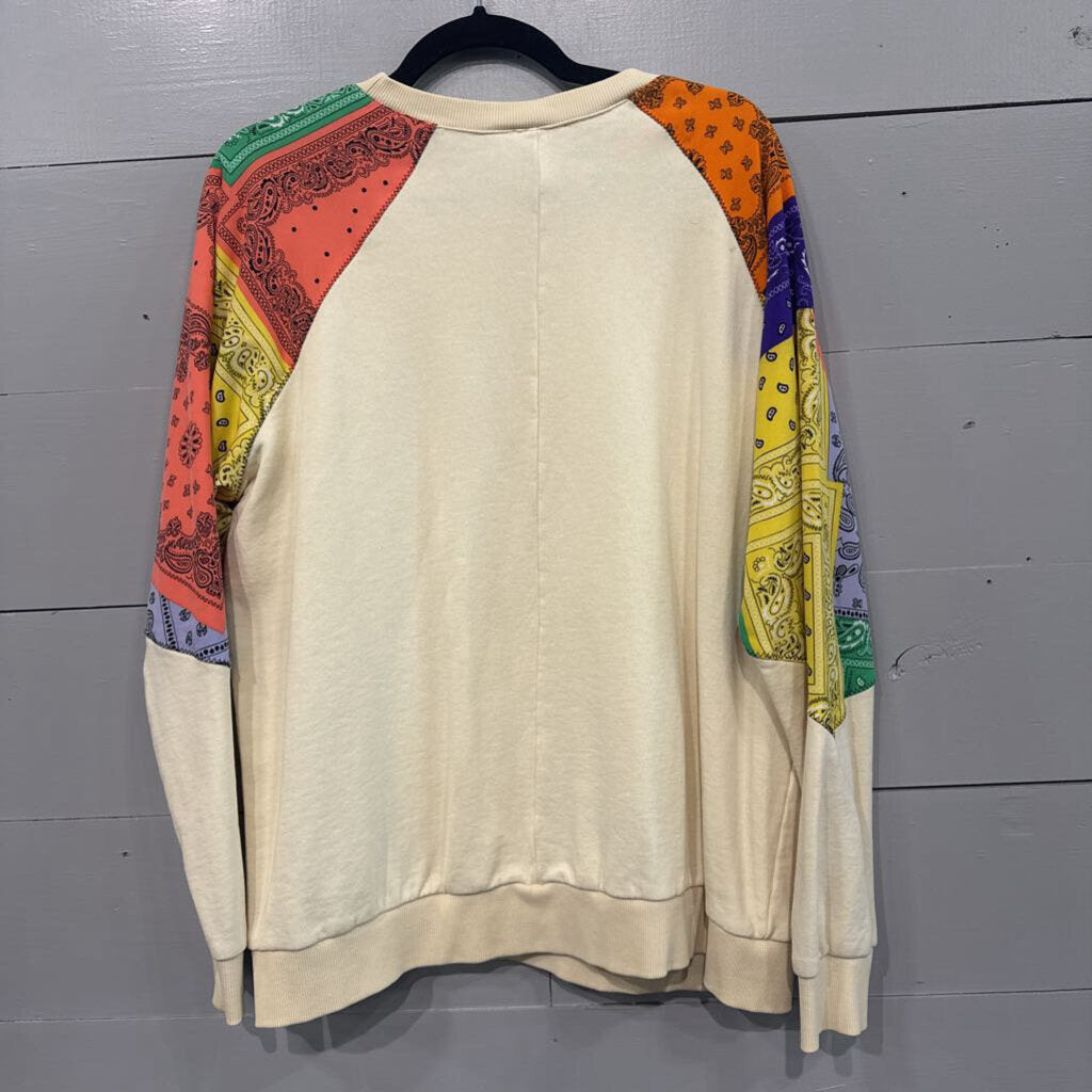 EASLE,PAISLEY SLVE CREWNECK SWEATER ,IVORY MULTI ,L