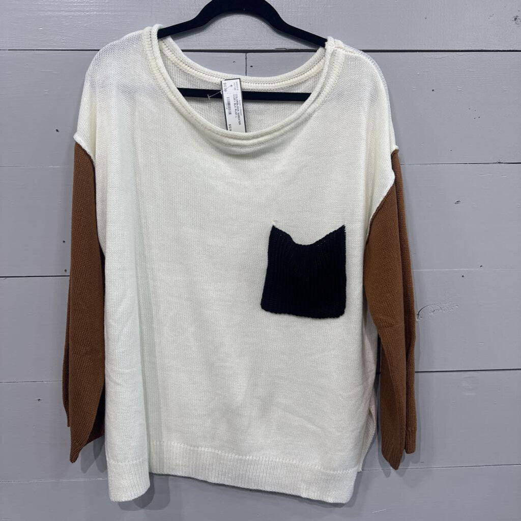 COLORBLOCK SWEATER ,IVORY BLK RUST,L
