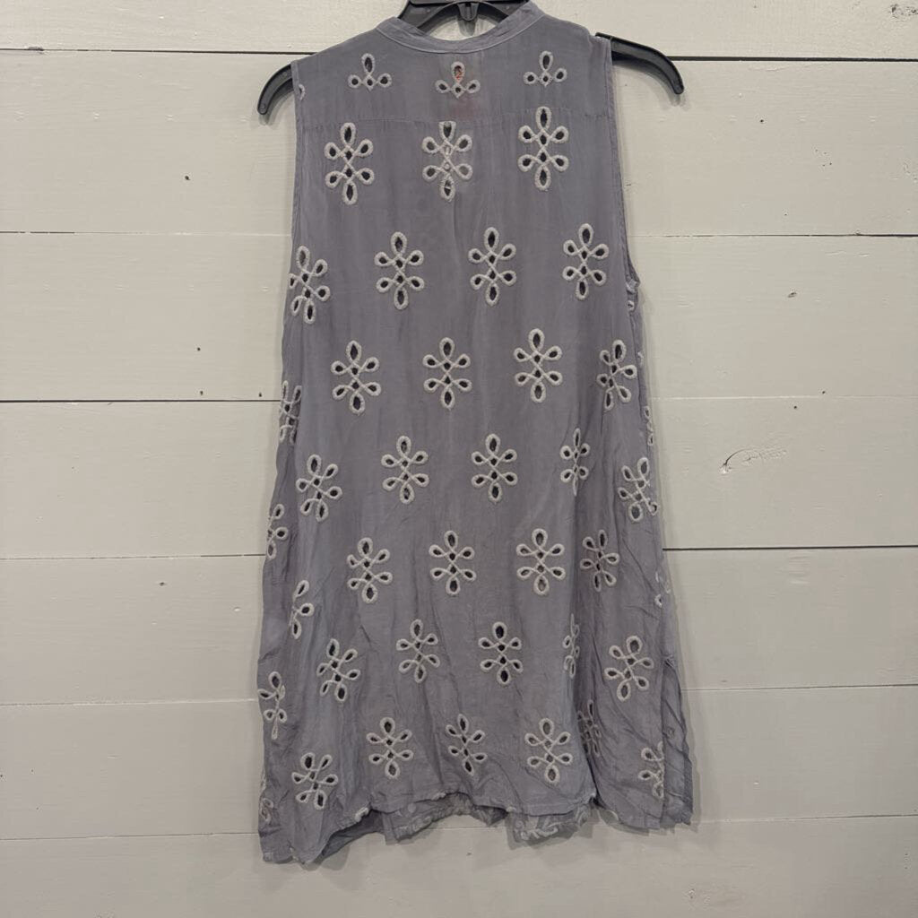 JOHNNY WAS,JW EYELET TUNIC TANK TOP ,GRY ,M